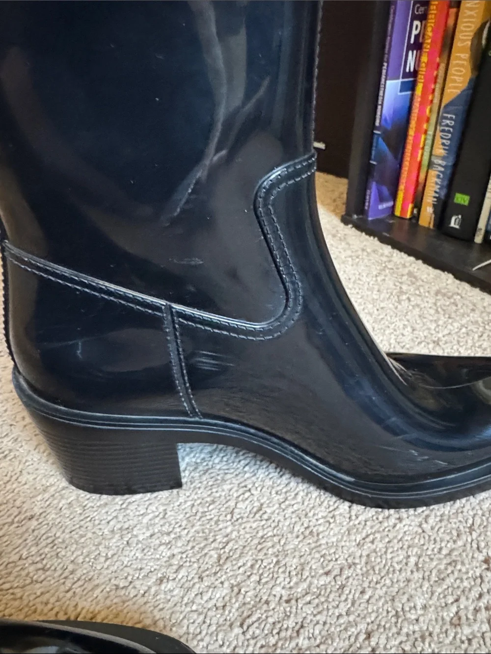 Gucci Glossy Black Tall Logo Rain Boots